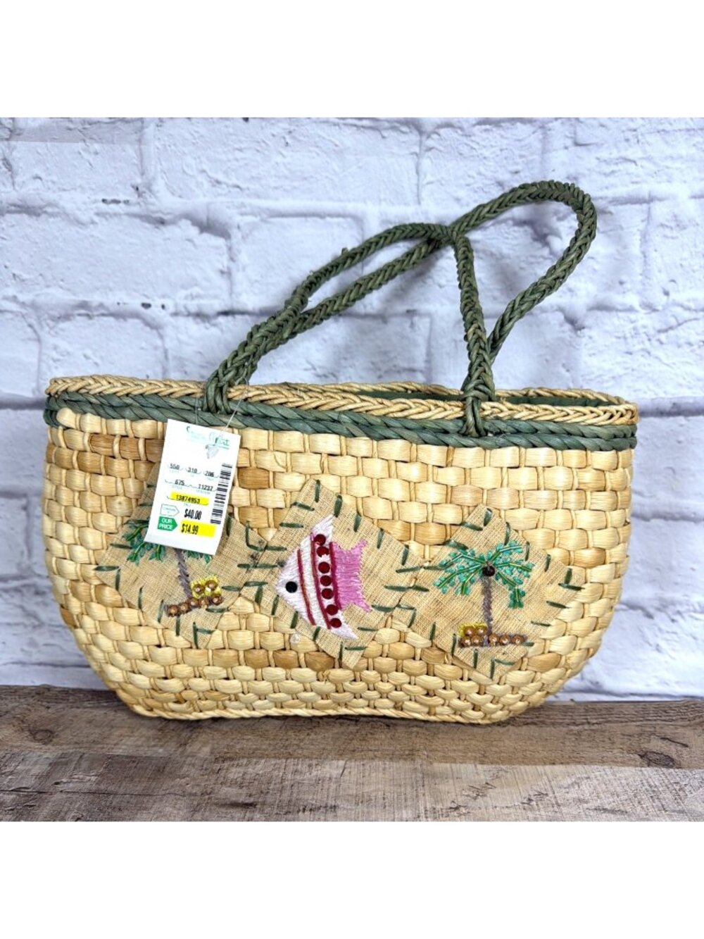 Y2K Tropical Straw Tote Drawstring Security Liner Summer Beach Vacation Purse - Picture 2 of 16